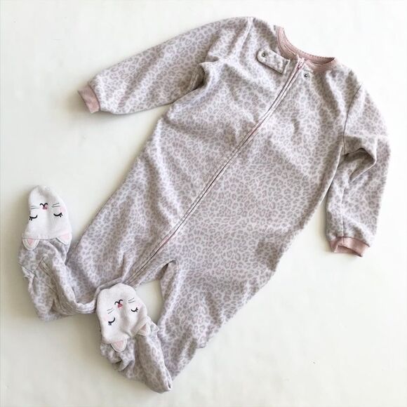 Carters gray cheetah fleece footed pajama GUC 4T - Picture 1 of 5